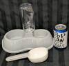 New Pet Food & Water Dish, Gravity-Fed Water Reservoir & Food Scoop, 8.75" Tall at Bottle, Plastic - 2
