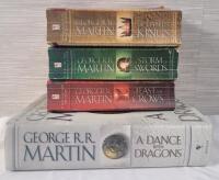 George R R Martin " A Song of Fire & Ice " Book Lot . Clash of Kings , Storm of Swords , Feast for Crows & Dance with Dragons . Four (4) Books . Good Condition