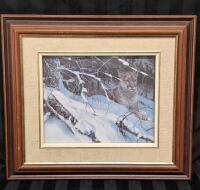 Vintage Framed Cougar in The Snow Print by Robert Bateman 14" by 16"