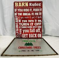 2 Metal Barn/Farm Signs, Includes &ldquo;Barn Rules&rdquo; (12&rdquo; x 16&rdquo;) and &ldquo;Christmas Trees&rdquo; Wall Sign (16&rdquo; x 10&rdquo;) - See Photos