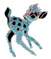 Delightful Elegant Fawn Bambi Style Blue Rhinestone Black Enamel Brooch Approximately 2&rsquo;&rsquo; Stock photos added