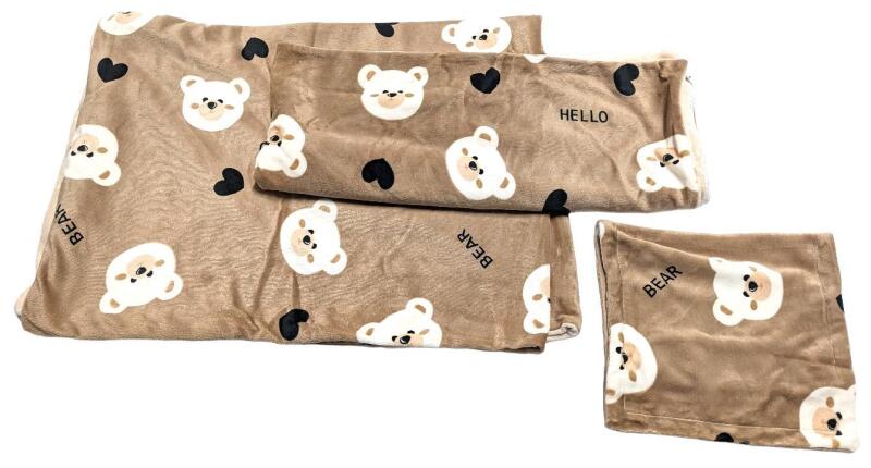New Adorable Teddy Bear Throw Blanket (48" &times; 59"), Body Pillow Case (24" &times; 53") & Small Throw Pillow Case (12" &times; 23")