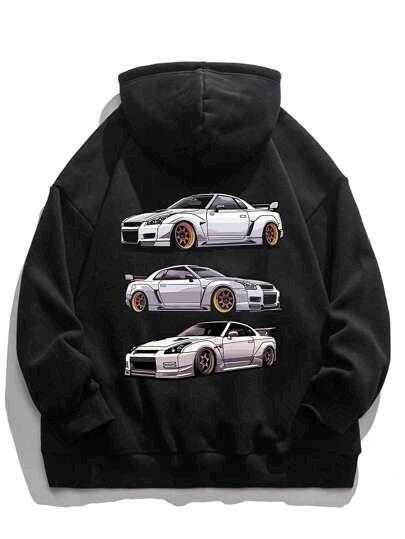 New Size XL Men's Back-Print Car Trio Graphic Hoodie