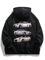 New Size XL Men's Back-Print Car Trio Graphic Hoodie