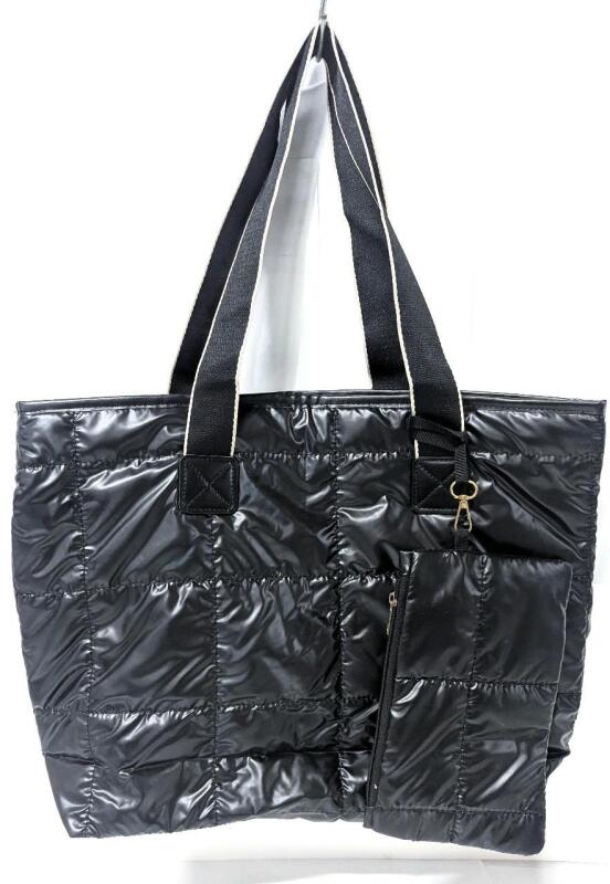 New Puffer-Style Tote Bag With Matching Pouch, Tote 18" &times; 14" (Excluding Handles) - Zipoer Closure For Both