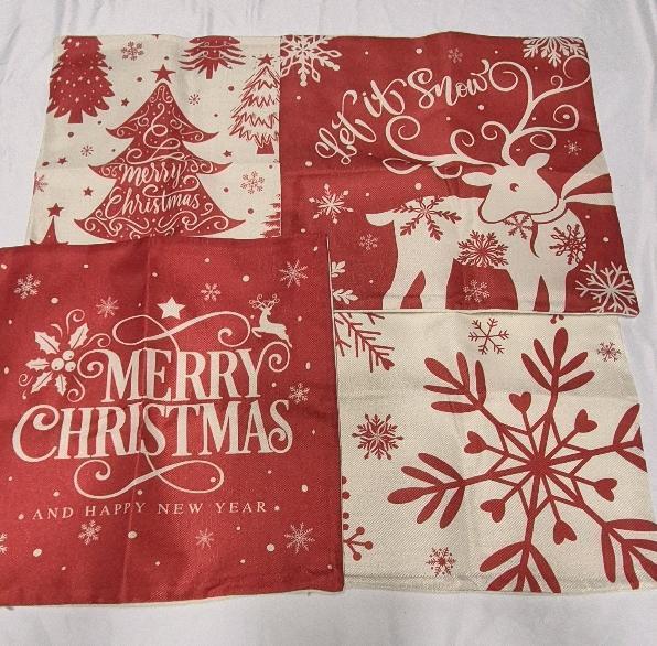 4 New Christmas Decorative Pillow Covers 17 by 17"