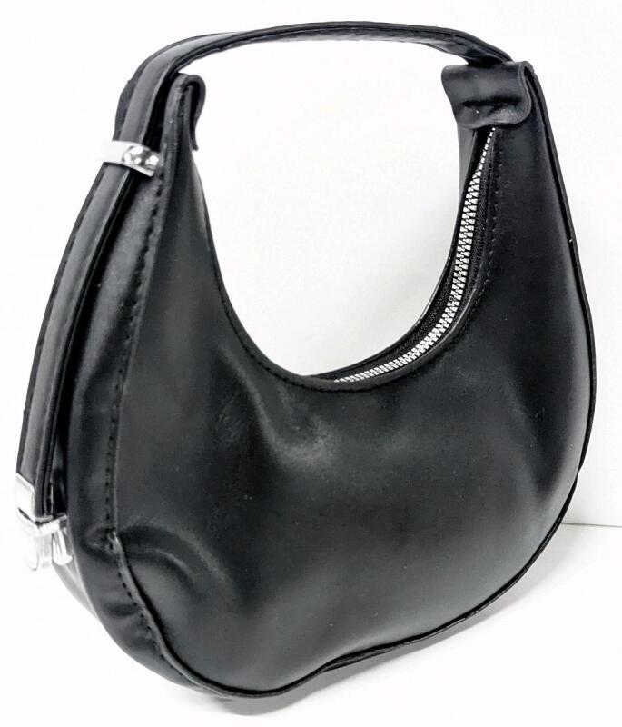 New Small Crescent Purse / Evening Nag With Extendable Handle Strap, 8" &times; 2.5" &times; 9" (Unextended)