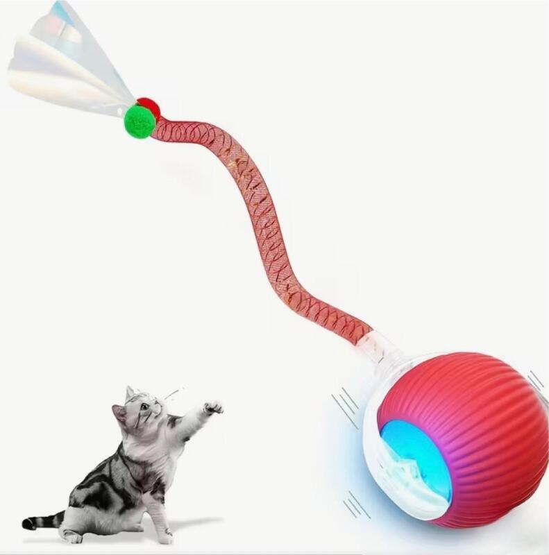 MIAOQUANJI Automatic Cat Teaser with Auto-On/Off, USB Rechargeable Interactive Cat Ball - Touch Sensor, Auto Shut-Off, for Indoor/Outdoor Play - Safe for Kittens & All Cats - Durable Silicone Construction Flexible Cable Stock photos added