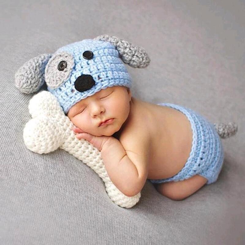 New 3pc !Adorable! Newborn Baby Crochet Puppy Photo Prop Set