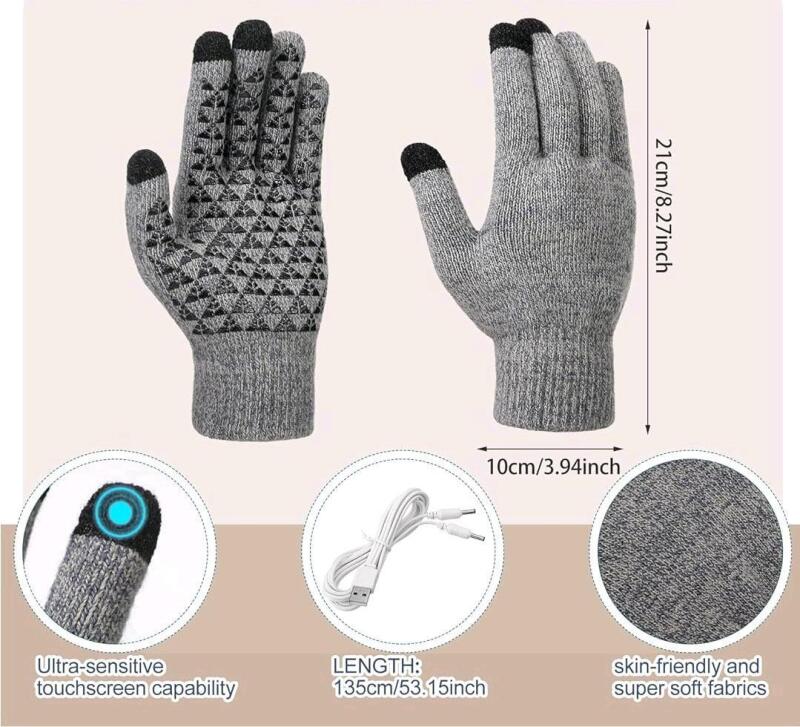 New Adult Size USB-Powered Heated Touchscreen Gloves (Note: Requires Power Source: Battery Pack, Power Block, etc)