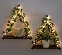 New Set of 2 Hanging Shelves With Artificial Ivy & Fairy Lights (Powered by Button Batteries, Not Included), Each Shelf 3.75" &times; 14.75" &times; 16.5" Tall (When Hanging)