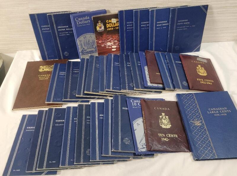 33 Canadian Coin Collection Coin Books - All Books Empty . Includes Dollar Coin , Half Dollar , Quarter , Dime , Nickel & Large Penny Books .