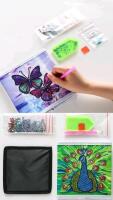 2 New Diamond Art Collapsible Tote Kits: Peacock & Butterflies, 6.7" &times; 6.7" &times; 7.27"