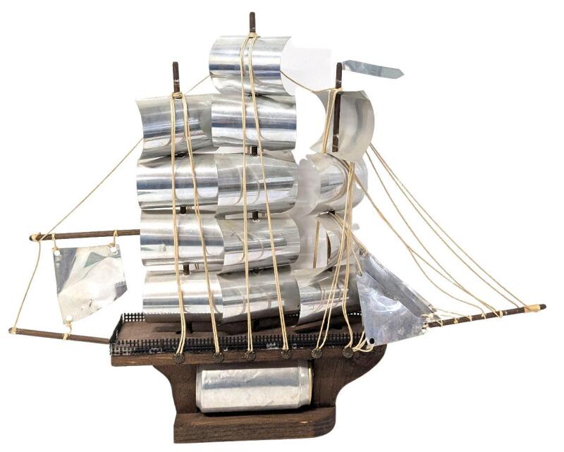Neat Vintage Beer Can Ship, 17.8" Tall