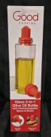 New Good Cooking Glass 2 in 1 Olive Oil Bottle w/ Interchangeable Spout & Brush