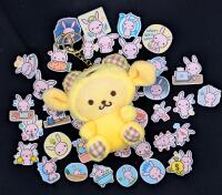 New 4.5" Plush Pup in Onesie Keychain & 39 New Cartoon Bunny Stickers, 1" - 1.5" Long