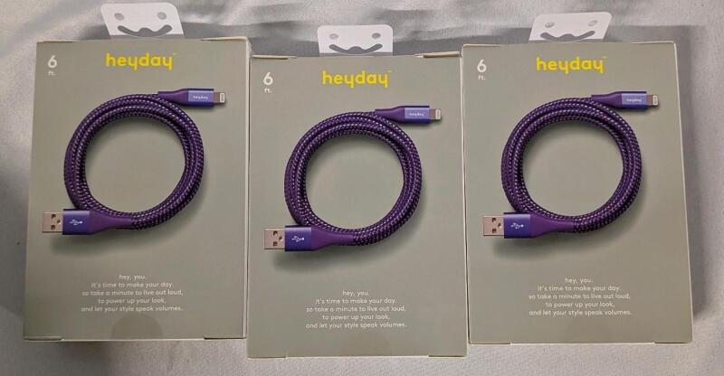 Three (3) New HeyDay iPhone & iPad Lightning to USB-C 6ft. Fast Charging Cables.