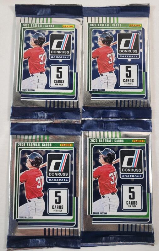 2025 Panini Donruss MLB Baseball Sealed Trading Card Wax Packs , Four (4) Packs