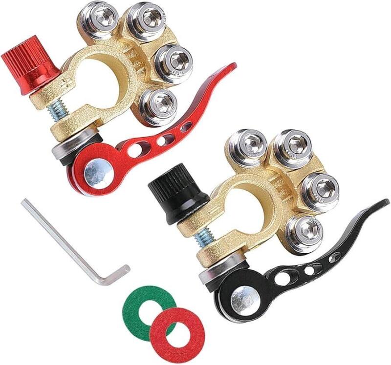 New 2 Pack Car Battery Terminal Connectors, 4 Way Quick Release Disconnect Car Battery Terminal with Hex Wrench Washers, for SAE/JIS Type A Posts, Compatible with Cars, Vans, Trucks