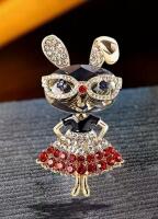 Anthropomorphic Rabbit Alloy Brooch Rhinestone Accents Quirky Elegant Statement Brooch approximately 2.56 x 1.4&rsquo;&rsquo; stock photos added