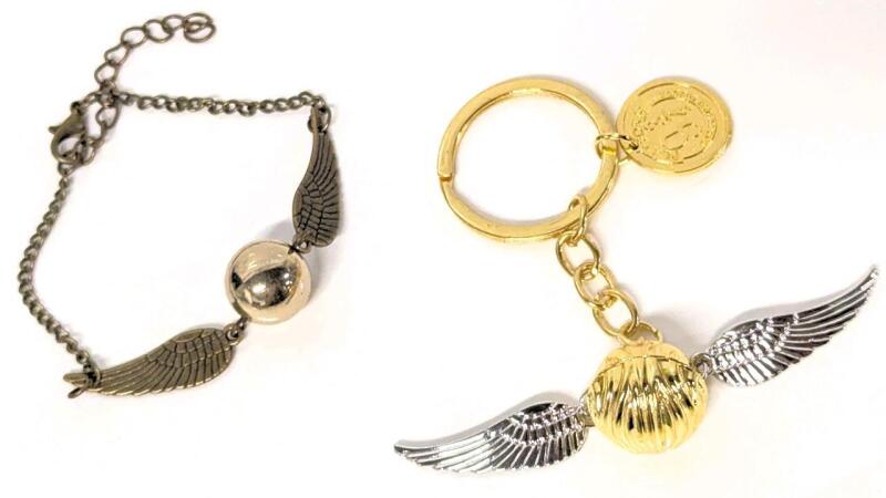 New Harry Potter Golden Snitch Keychain With Platform 9&frac34; Charm & 8.5" Long Golden Snitch Bracelet