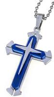 New Stainless Steel Electric Blue & Metal Cross (2") on 19" Chain
