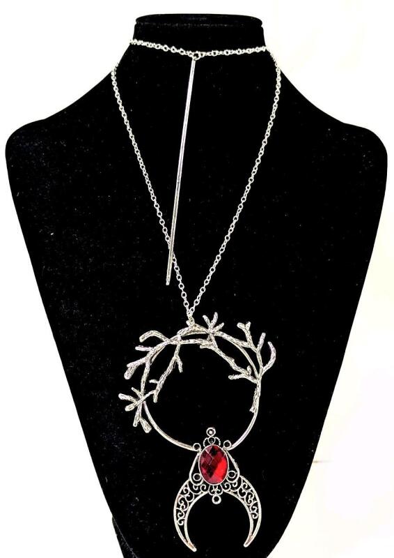 New Gothic Witchy Retro Necklace With Large Attatched Pendant Featuring Branches & With Spot To Hang Charm + Long Line To Hang Down Back. 26" Long