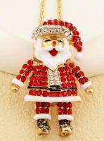BJ Rhinestone Crystal Santa Necklace Signed Betsey Johnson on Heart Charm Brooch / Pendant 1.73 x 2.44&rsquo;&rsquo; Chain 23&rsquo;&rsquo; approximate