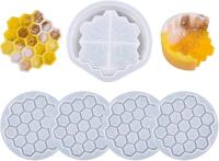 New Honeybee & Honeycomb Silicone Coasters (4) & Holder Molds for Epoxy Resin, 4.35" Diameter