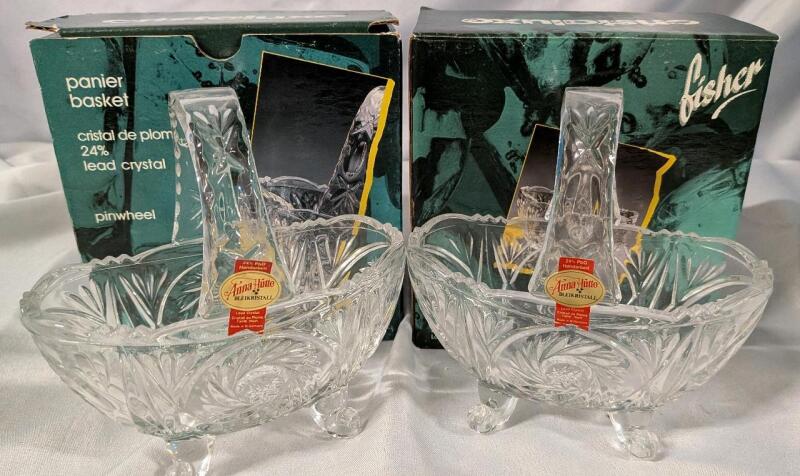 2 Vintage Cristalux Pinwheel Crystal Panier Baskets.