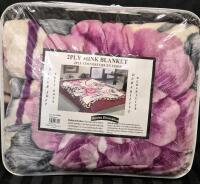 New sz Double Bed 2 Ply Mink Blanket Floral Pattern 78.5" by 86.6"