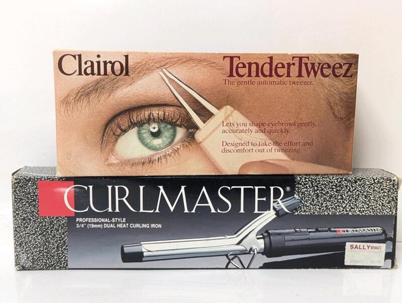 Vintage New CurlMaster a&frac34;" Dual Heat Curling Iron & Vintage Clairol TenderTweez Gentle Automatic Tweezer Tested For Power