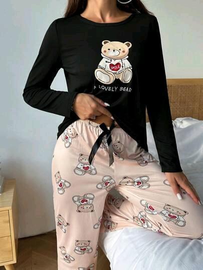 New Size Small 2-Piece Lovely Cartoon Bear Long Sleeve Pajama Set