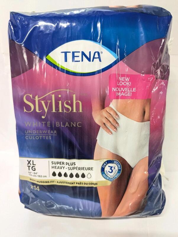 14 New Sealed Size XL (48" - 64") Women's TENA Stylish White Disposable Underwear For Super Plus Heavy Flow