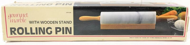 New Vintage Gourmet Marble Rolling Pun With Wooden Stand
