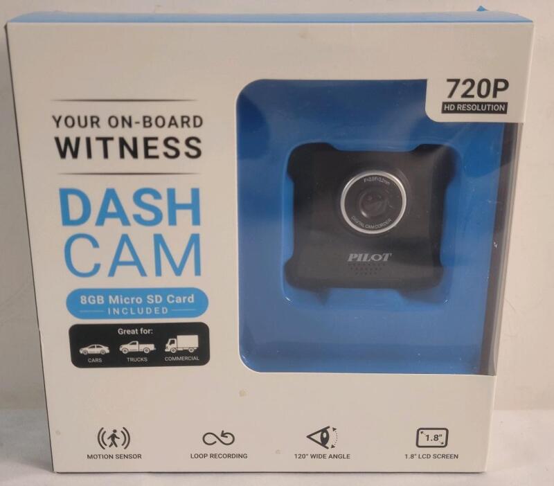 Pilot 720p Vehicle Dash Cam w/8GB Micro SD Card .