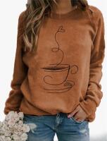 New Women's Size XXL Casual Coffee Cup Graphic Print Crew Neck Sweatshirt - Soft Long Sleeve Pullover, Machine Washable Regular, Cozy Fabric stock photos added 60% Polyester, 5% Spandex, 35% Rayon