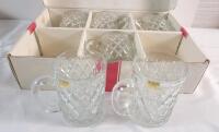 Vintage MCM Paul Sebastian Arcoroc Crystal Diamond Cut Glass 12oz. Mugs - Set of 6 w/Original Box .