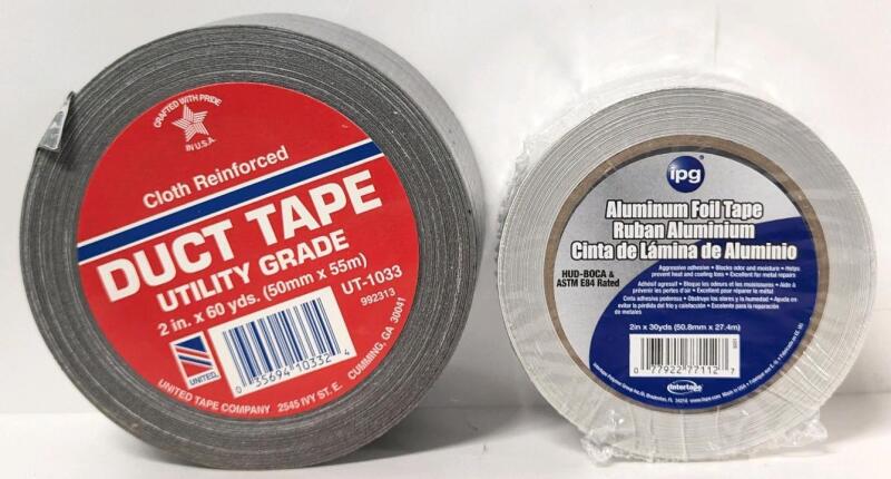 United Cloth Reinforced Utility-Grade 2" Wide Duct Tape (Originally 60yds, Unsure How Much Used) & New IPG 2" Wide Aluminum Foil Tape (20yds)