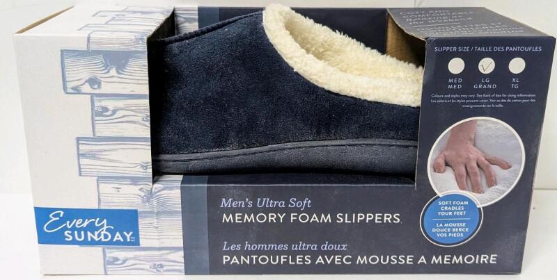 New Size Large (9-10) Men's Every Sunday Ultra Soft Memory Foam Slippers With Non-Skid Soles