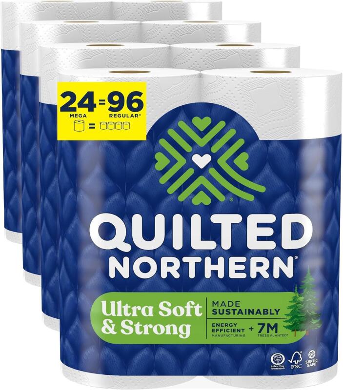 New Quilted Northern Ultra Soft & Strong Toilet Paper, 24 Mega Rolls = 96 Regular Rolls, 5X Stronger*, Premium Soft Toilet Tissue with Recyclable Paper Packaging
