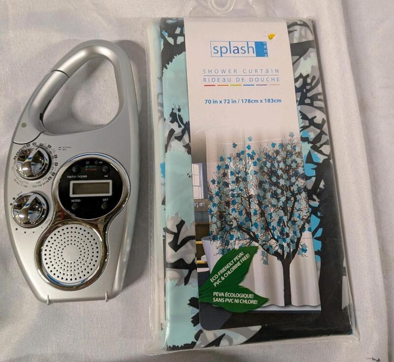 As New To New Shower Clock/Radio with Tv Audio and Shower Curtain