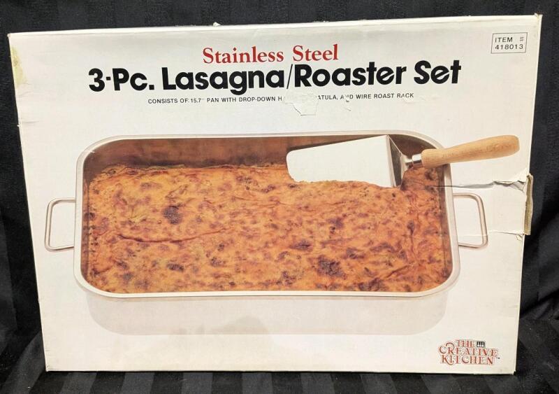 New 3pc Lasagna / Roast Set With 15.7" Pan, Spatula & Wire Roast Rack