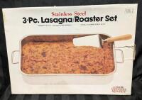 New 3pc Lasagna / Roast Set With 15.7" Pan, Spatula & Wire Roast Rack