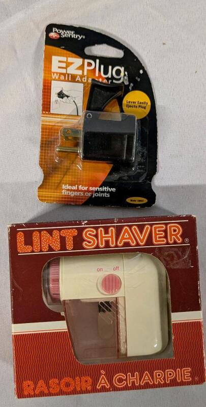 As New Electronics Lot. EZPlug Wall Adaptor and Lint Shaver.