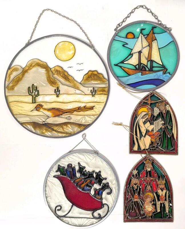 5 Vintage Suncatchers, Up To 6.7" Diameter, Some Flaking Noted