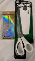 2 New Pairs of Scissors. Wiltschire with Sharpener and Facial Scissors. Largest Scissors Measures 8.5" Long