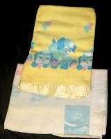 2 Vintage Baby Blankets: New West Point PEPPERELL Blanket (36" &times; 50") & Adorable Blue Puppies Blanket (36" &times; 48", In Very Good Condition)