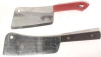 2 Vintage Cleavers : Robinson Knife Company Springfield Full Tang Carbon Steel Brass Pinned Cleaver & Quikut Stainless Steel Cleaver, 9.5" - 11.75" Long