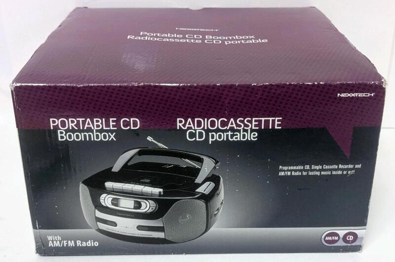 New Nexxtech Portable CD Boombox With Programmable CD, Single Casette Recorder + AM/FM Radio